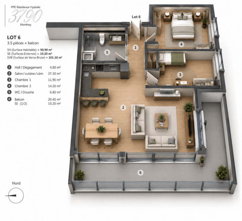 PPE Hydralis lot 6 appartement 3,5 pièces au 2ème étage (2)
