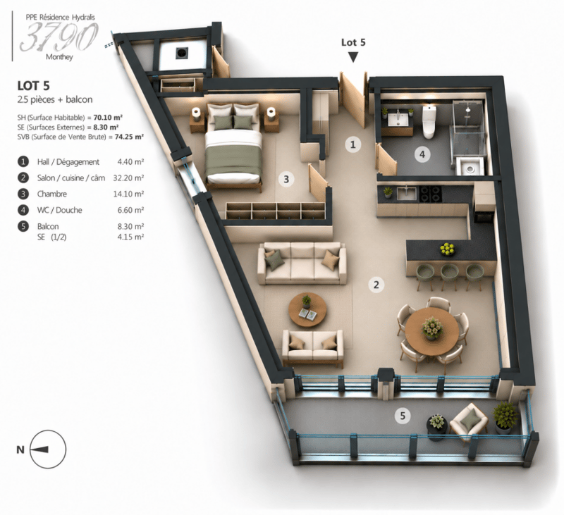 PPE Hydralis lot 7 appartement de 2,5 pièces au 3ème étage (12)