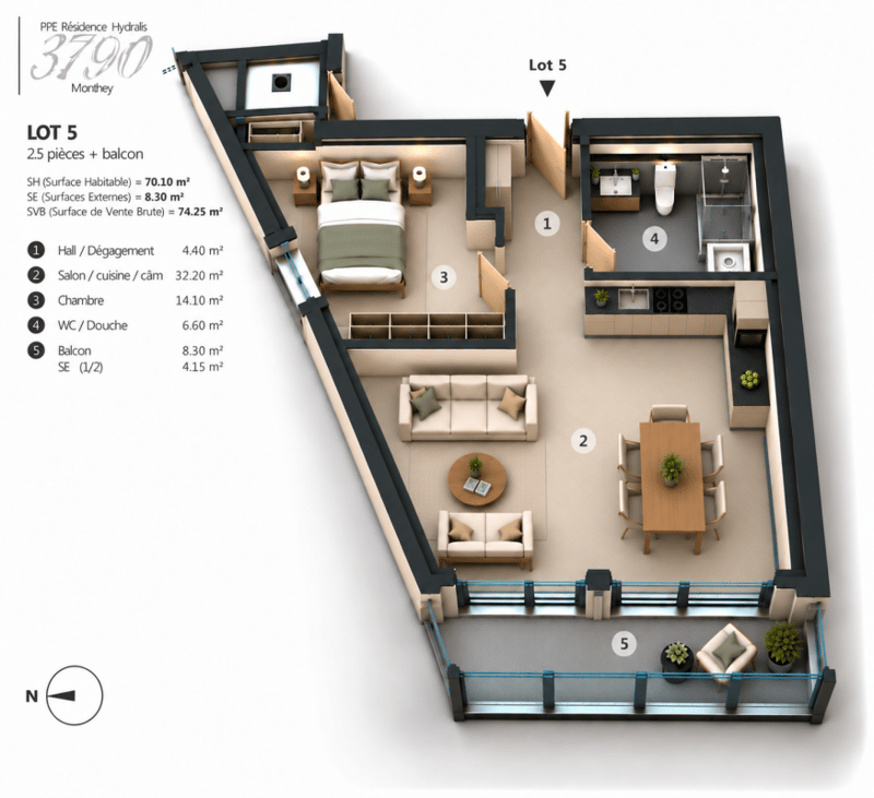PPE Hydralis lot 3 appartement 2,5 pièces au 1er étage (12)