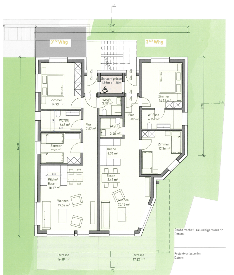 entrance hall, living room, kitchen, bedroom, WC/bath, utility room, balcony, WC/shower, bedroom, kitchen, living room, terrace