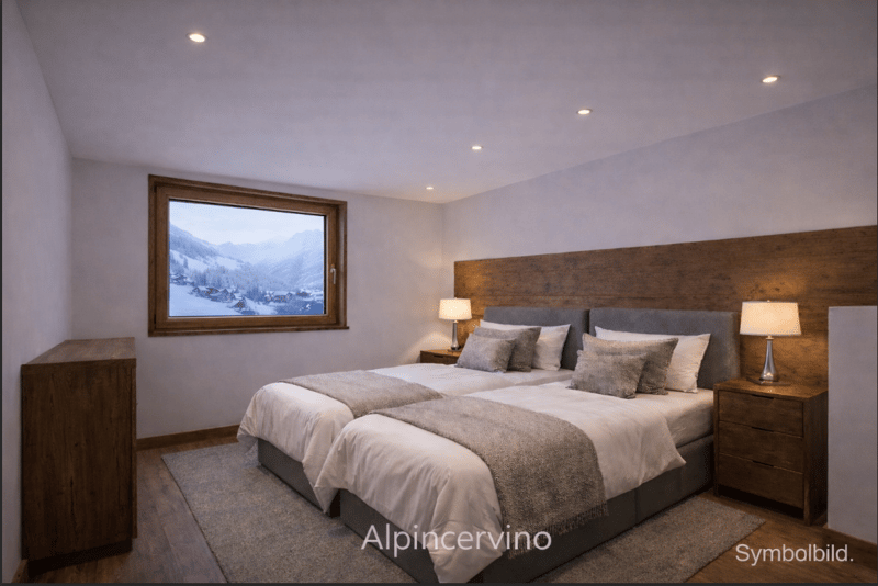 two double beds, wooden headboard, lamps, nightstands, wooden cabinets, carpet, large window
