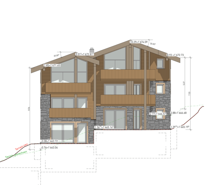 The floor plan consists of a building with a basement, ground floor, and first floor. Balconies are present on each floor.