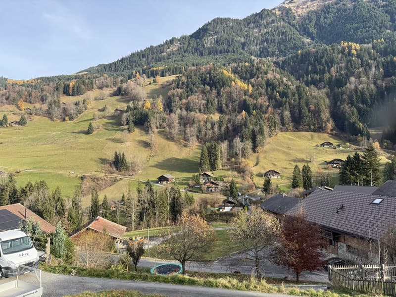 aerial view of a rural village in mountains with houses and buildings