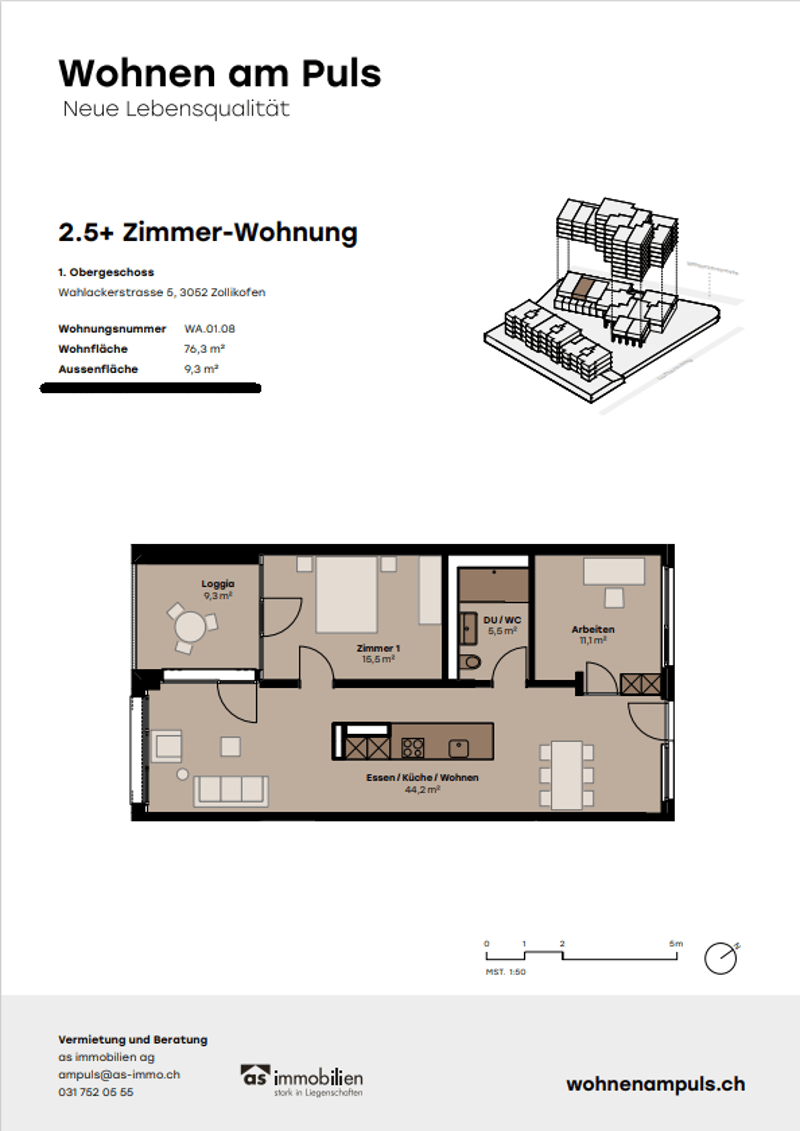 Moderne 2.5-Zimmer-Wohnung in Zollikofen – Neubau mit Balkon und Tiefgarage (2)