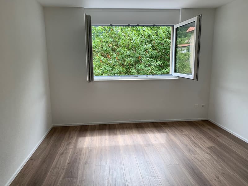 large window, wooden flooring, empty room, white walls