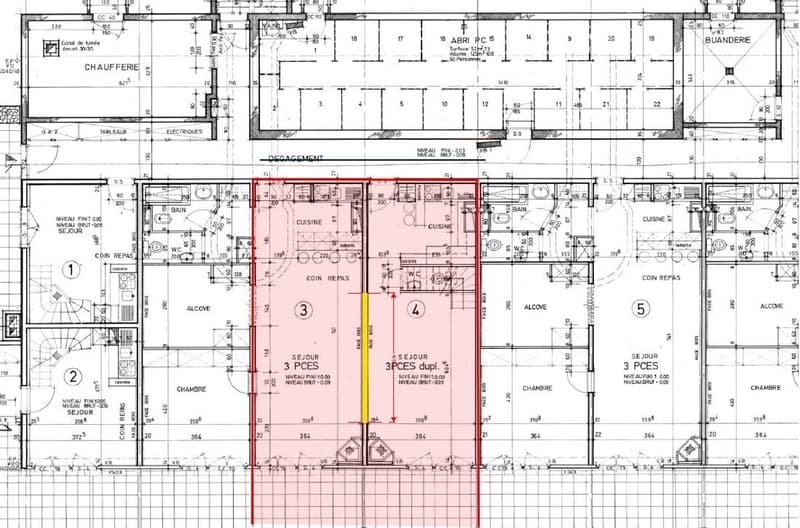 Plan du 1er niveau avec terrasse exposée Sud