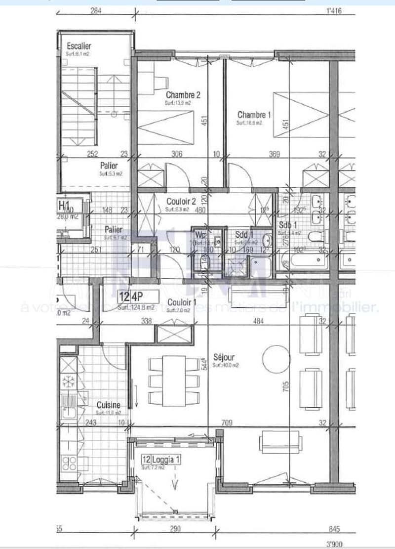 Malagnou, 4 Zimmer, im 1. Stock mit Loggia, ca. 107m2 (3)