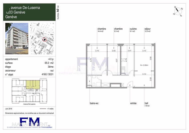 Servette, Avenue de Luserna, 4 pezzi al 3° piano, di ca. 65m2 (11)
