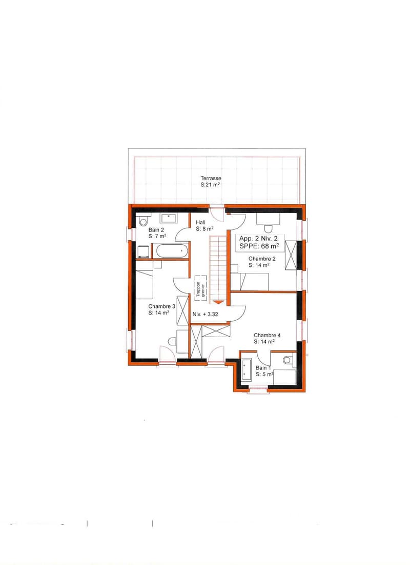 A 2-level floor plan with entrance hall, bathroom, two living rooms, kitchen, two bedrooms, and an upper level with a bedroom and bathroom.