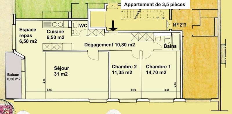 Spacieux appartement de 2.5 pièces de 37 m2 de surface de vente. Libre le 1er juin 2024. (15)