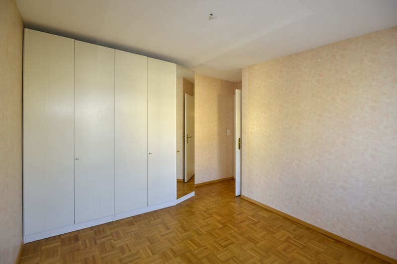 Large wardrobe, wooden floor, empty room, pink wall