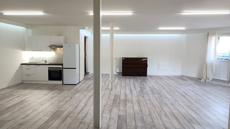 modern and minimalist kitchen, wooden floor, under mounted kitchen sink, refrigerator, white cabinets, extractor fan