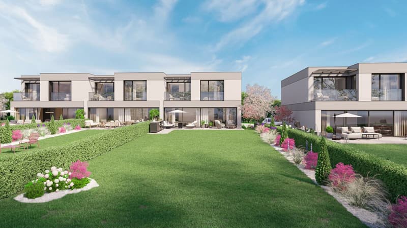 Grand jardin avec terrasses et espaces verts