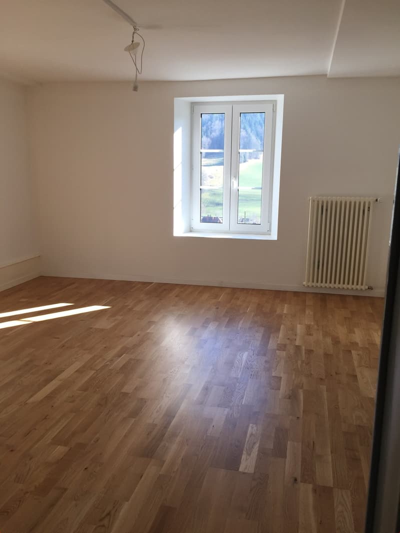 empty room, wooden floor, radiator, window