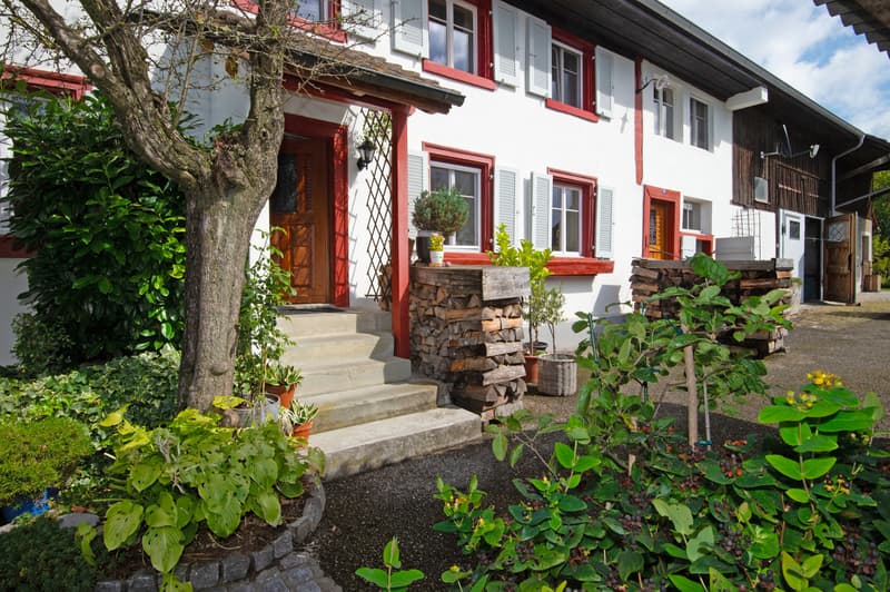 3. Hausansicht - Einfamilienhaus, Bauernhaus, 8 Zimmer, freistehend, restauriert, familienfreundlich, Parkett, Stellplätze, Estrich, Scheune, Ausbaupotenzial, kaufen, verkaufen, Immobilienmakler, FEHR Immopartner AG, Homburg, Frauenfeld, Thurgau