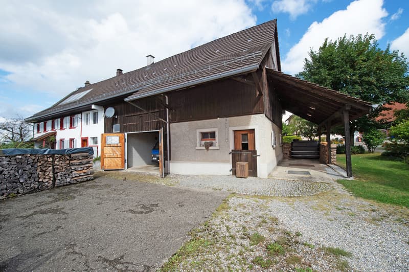 4. Hausansicht - Einfamilienhaus, Bauernhaus, 8 Zimmer, freistehend, restauriert, familienfreundlich, Parkett, Stellplätze, Estrich, Scheune, Ausbaupotenzial, kaufen, verkaufen, Immobilienmakler, FEHR Immopartner AG, Homburg, Frauenfeld, Thurgau