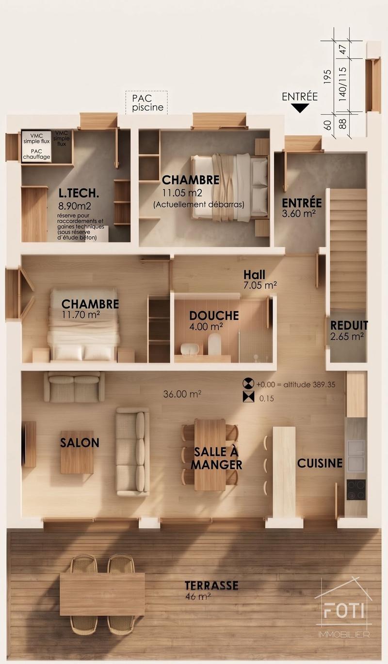 Plan de l'appartement de 3,5 pièces au rez-de-chaussée