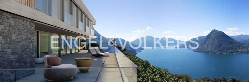 Vue sur le lac à 180 degrés, piscine intérieure et spa privé sur le Monte Bré (9)