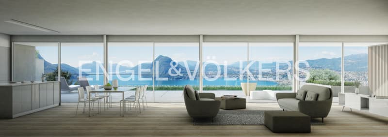 Vue sur le lac à 180 degrés, piscine intérieure et spa privé sur le Monte Bré (4)