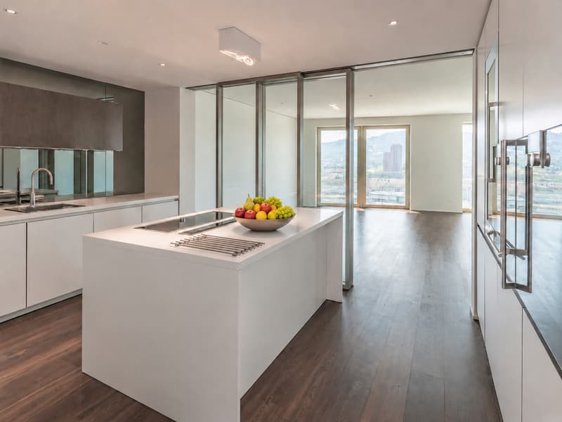 Gaggenau Küche mit Glasschiebetür zum Essbereich hin.