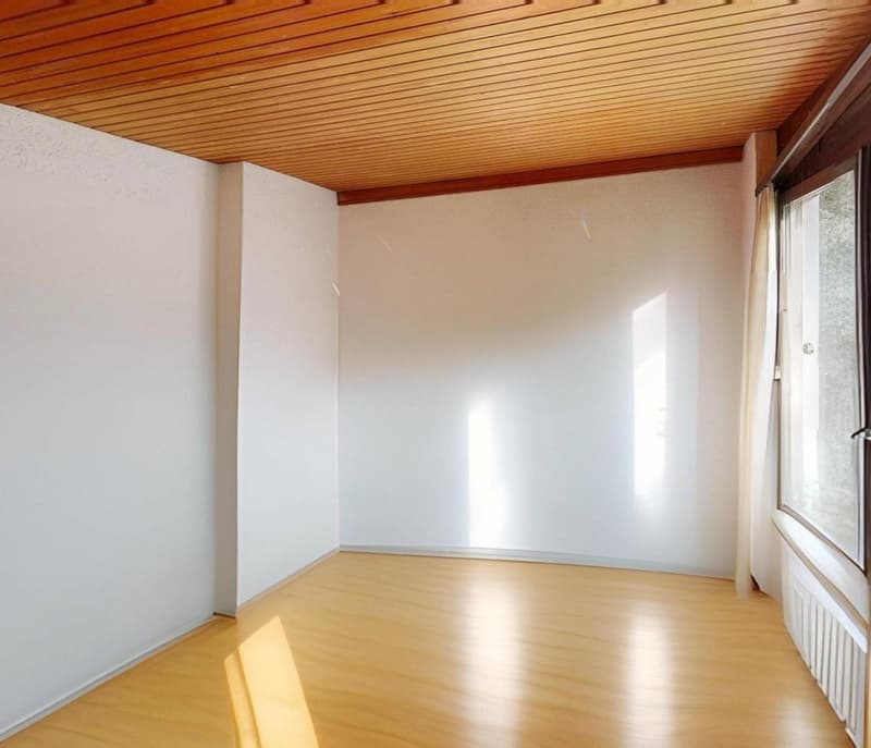 empty room, wooden floor, white walls, window, heater