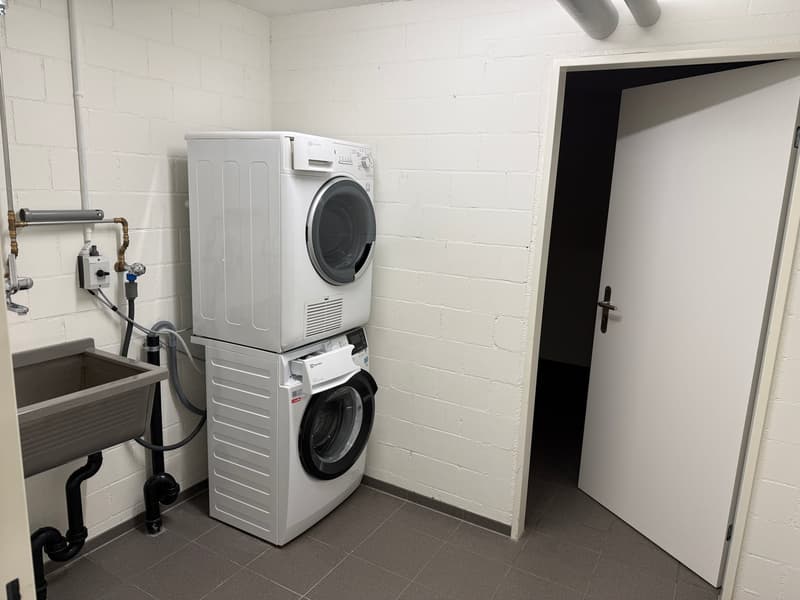 Waschküche mit Türe in privaten Keller