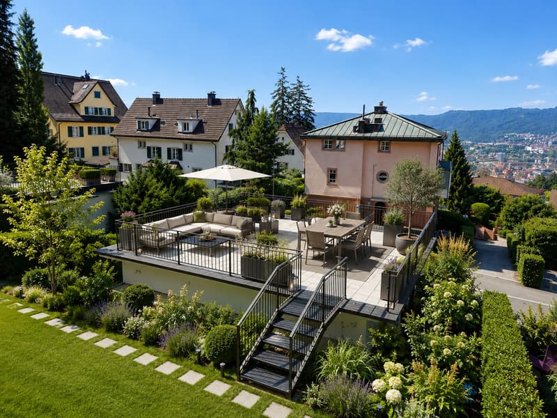 Villa am Zürichberg mit Blick auf die Stadt, See und Berge (7)