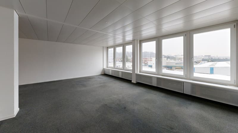 empty room, white walls, gray carpet, large windows, no furniture