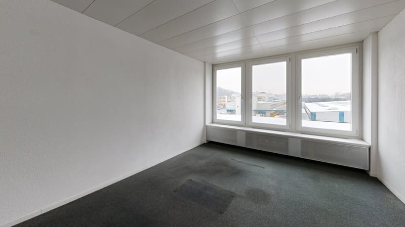 Office: blank room, white walls, carpet, 3 windows, heater underneath the windows