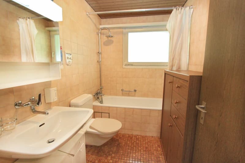 Badezimmer mit Badewanne, WC und Tageslicht
