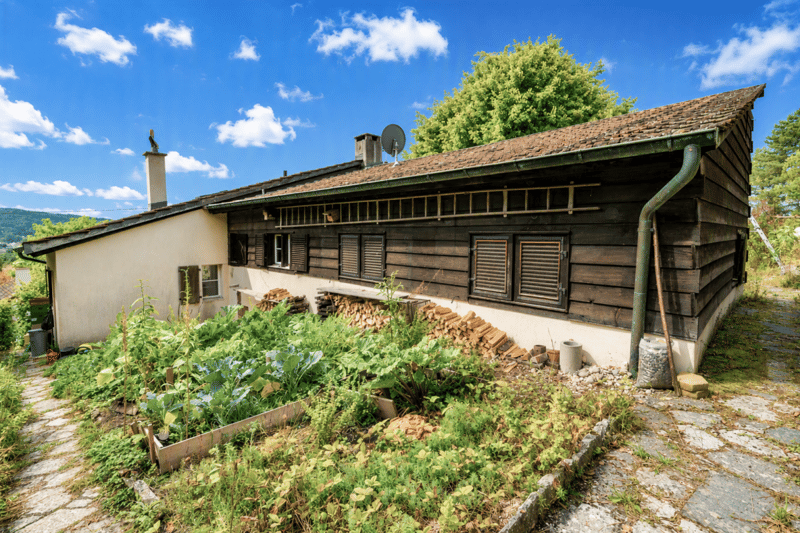Gemüsebeete seitlich am Haus