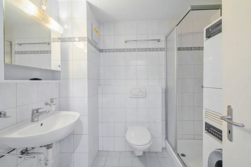 Zusätzliches Badezimmer mit Dusche und Waschturm im Untergeschoss