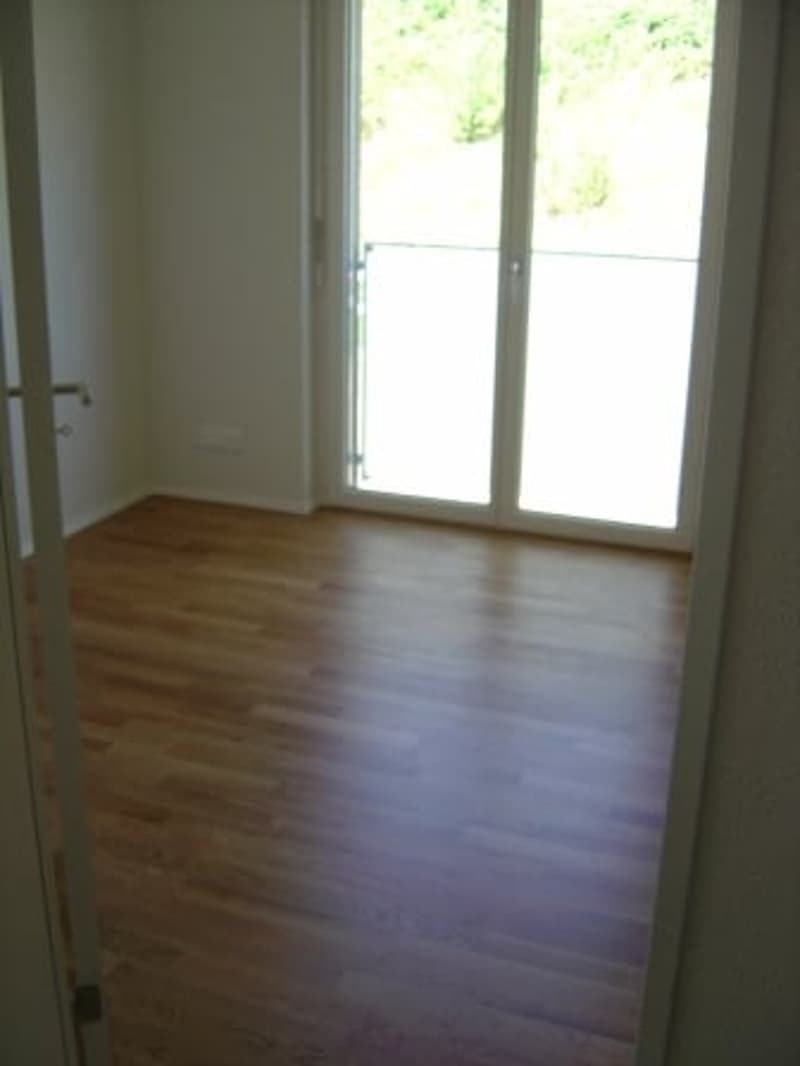 Empty room, wooden floor, sliding doors, balcony