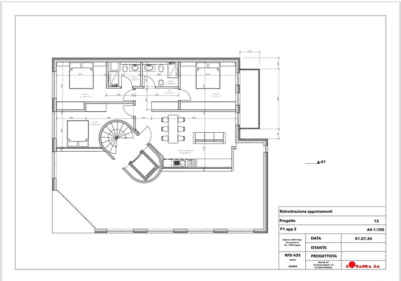 main hall, kitchen, 2 bedrooms, 2 bathrooms, open balcony