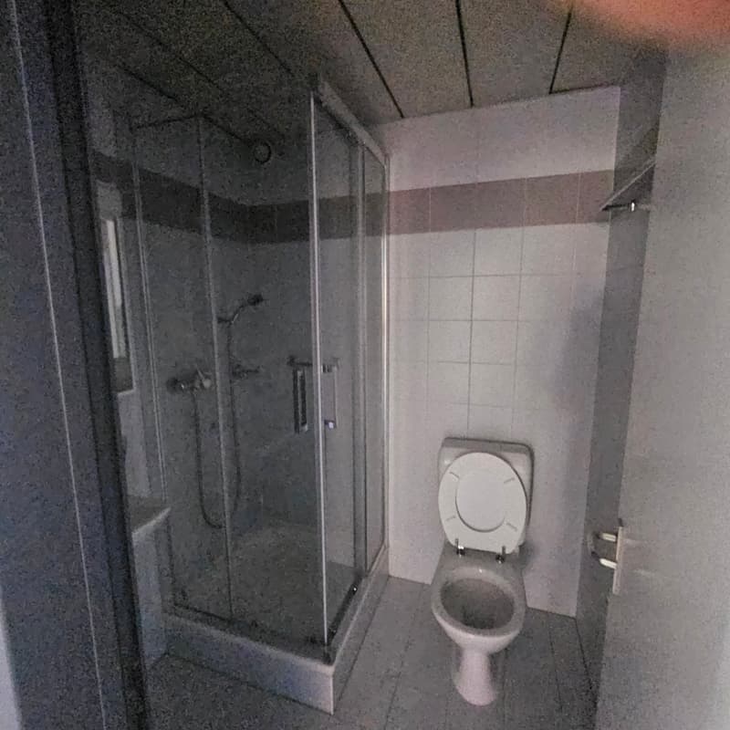 Empty bathroom with shower and toilet