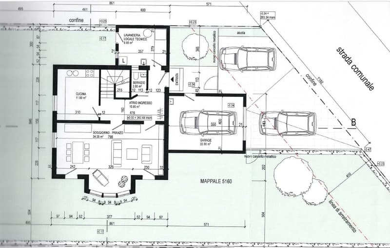 2-story house with living room, kitchen, 2 bedrooms, 2 bathrooms, laundry room, and garage with 2 parking spaces
