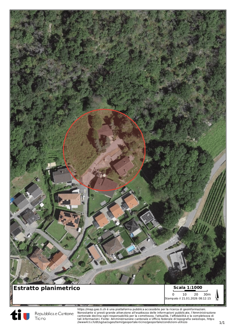 Map showing a residential area with a property circled in red with multiple houses and solar panels