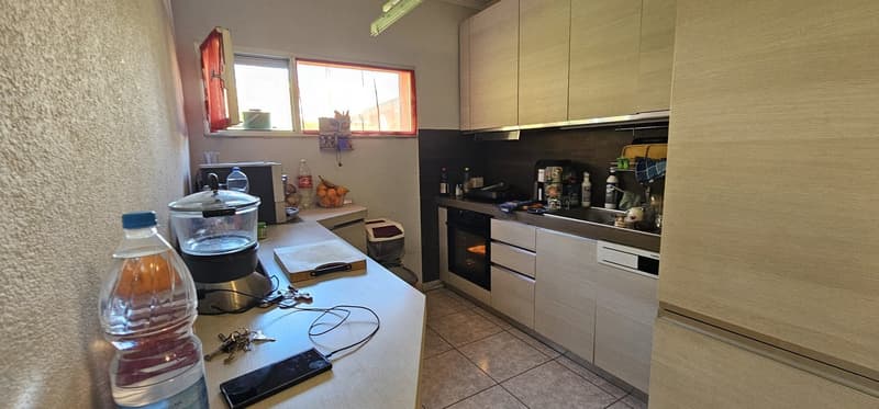kitchen with appliances, countertop, cabinets, sink, oven, window, fruits