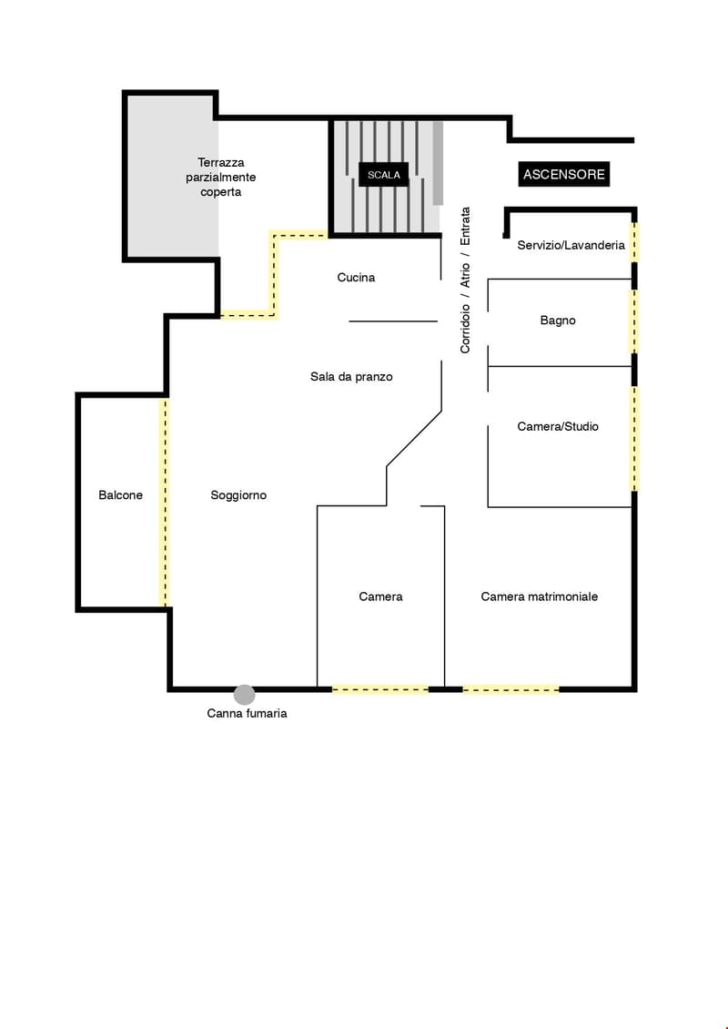 3 rooms, kitchen, 2 bathrooms, corridor, stairs, balcony