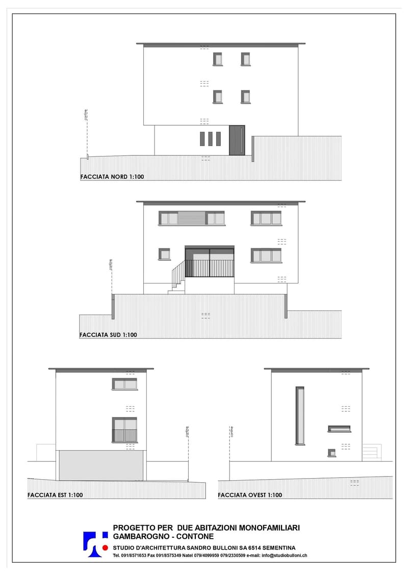 Two-story building with two separate apartments, each with a balcony, garage, and parking place.