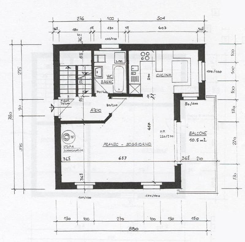 entrance, kitchen, living room, 2 bedrooms, bathroom, balcony