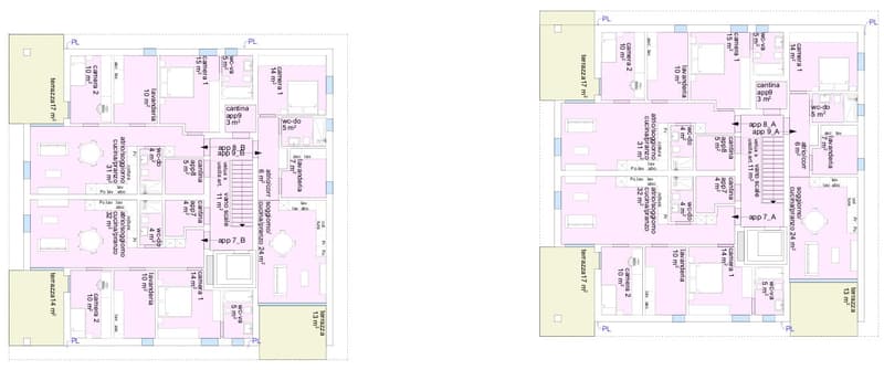 Two-story house layout with living room, kitchen, 3 bedrooms, 2 bathrooms, and a terrace on the top floor
