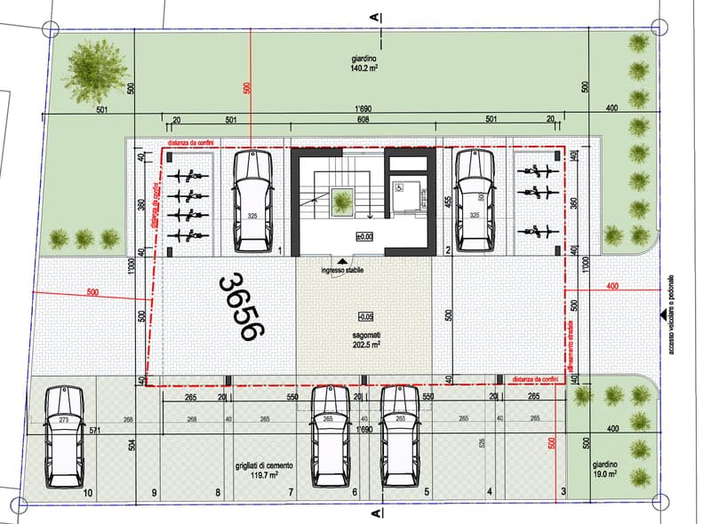 garage area, 2 car parking spaces, pedestrian access, wheelchair access