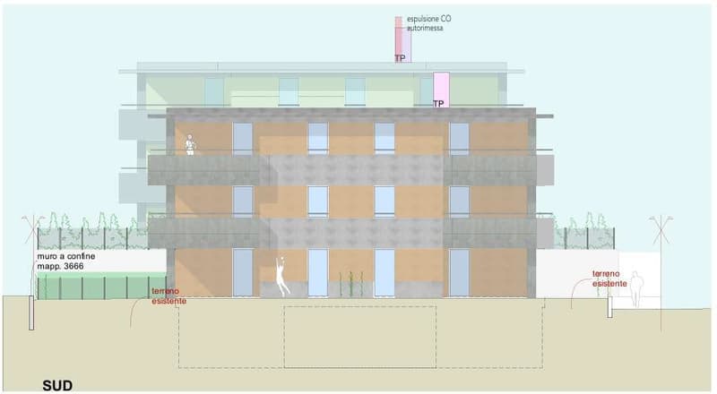3 levels building with multiple terraces and balconies