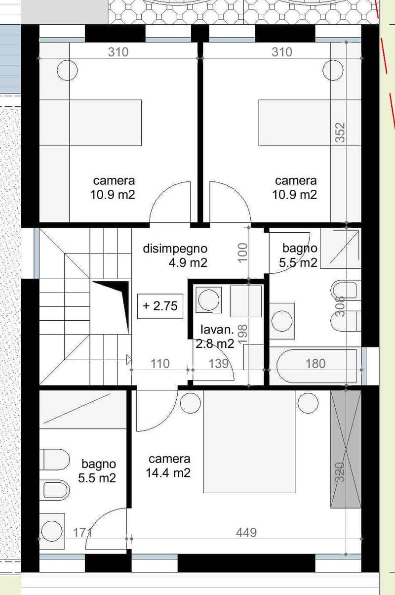 Living room, 2 bedrooms, kitchen, laundry room, 2 bathrooms, balcony