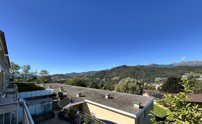 vista dall'appartamento,  vista nel verde e sulle montagne / Blick aus der Wohnung, Blick ins Grüne und auf die Berge / view from the apartment, view into the greenery and mountains