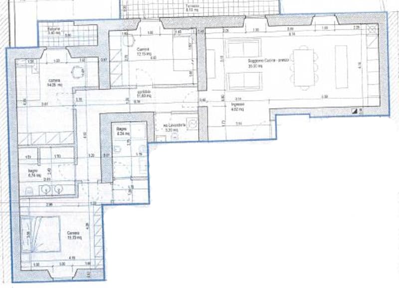 Living room, kitchen, 3 bedrooms, 2 bathrooms, terrace, store room