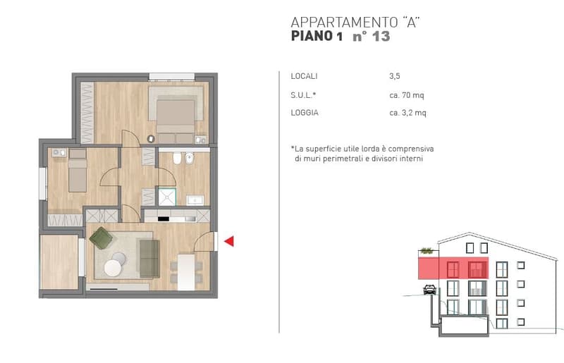 kitchen, living room, 2 bedrooms, 2 bathrooms, balcony