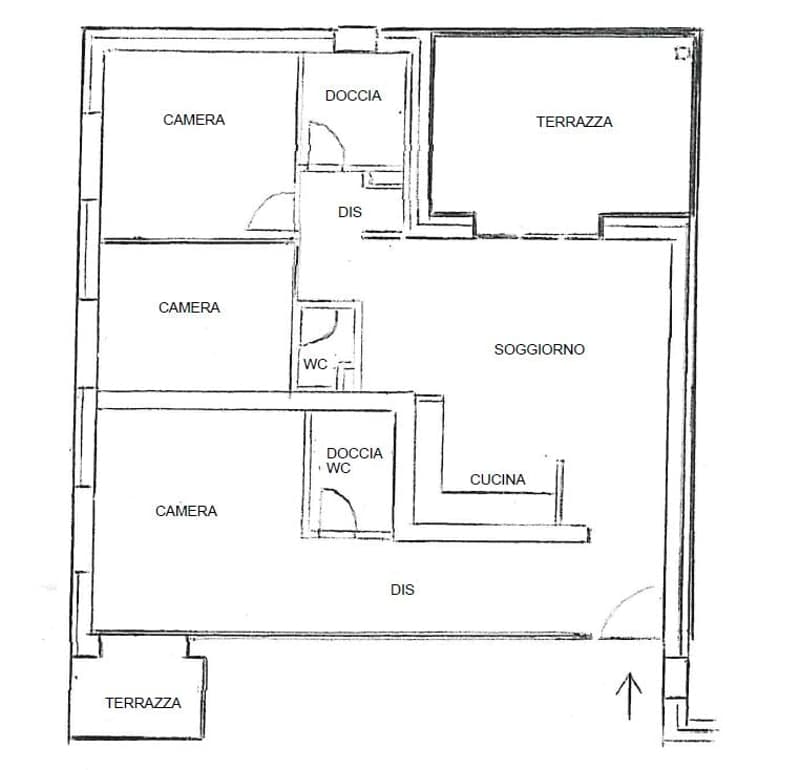 3 bedrooms, 1 bathroom, living room, kitchen, 2 terraces