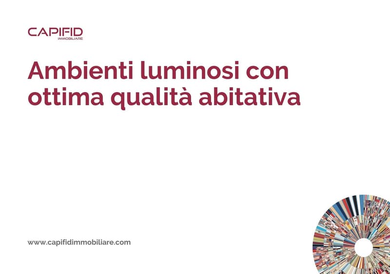 Advertising image for the real estate company Capifid Immobiliare, highlighting luminous environments and optimal living quality.